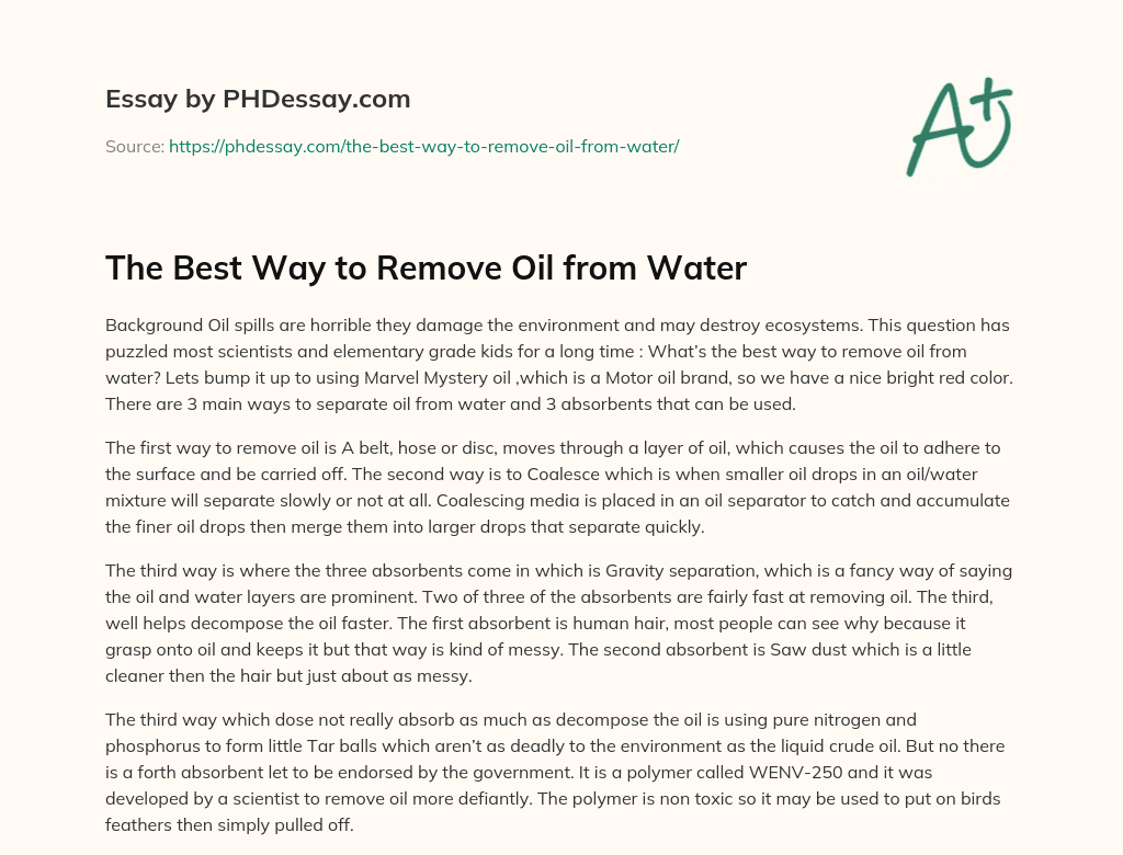 The Best Way to Remove Oil from Water essay