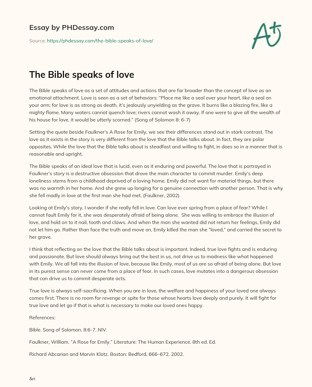 The Bible speaks of love essay