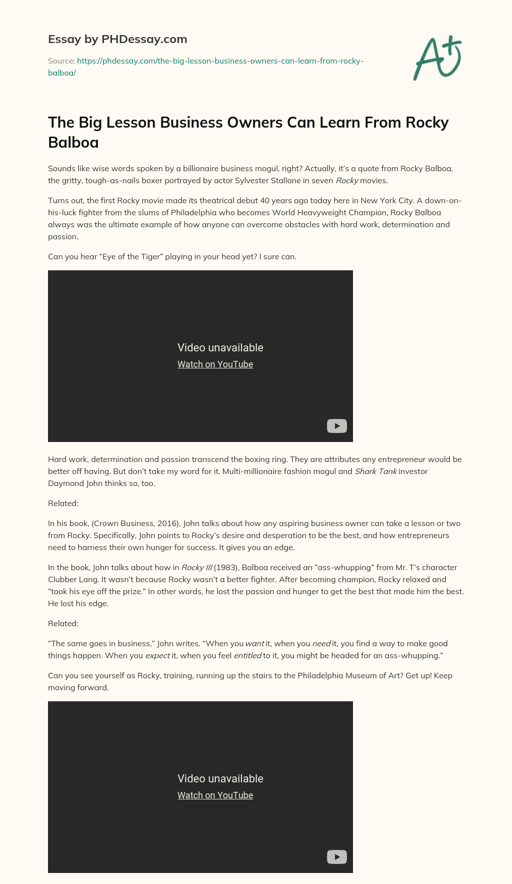 The Big Lesson Business Owners Can Learn From Rocky Balboa essay