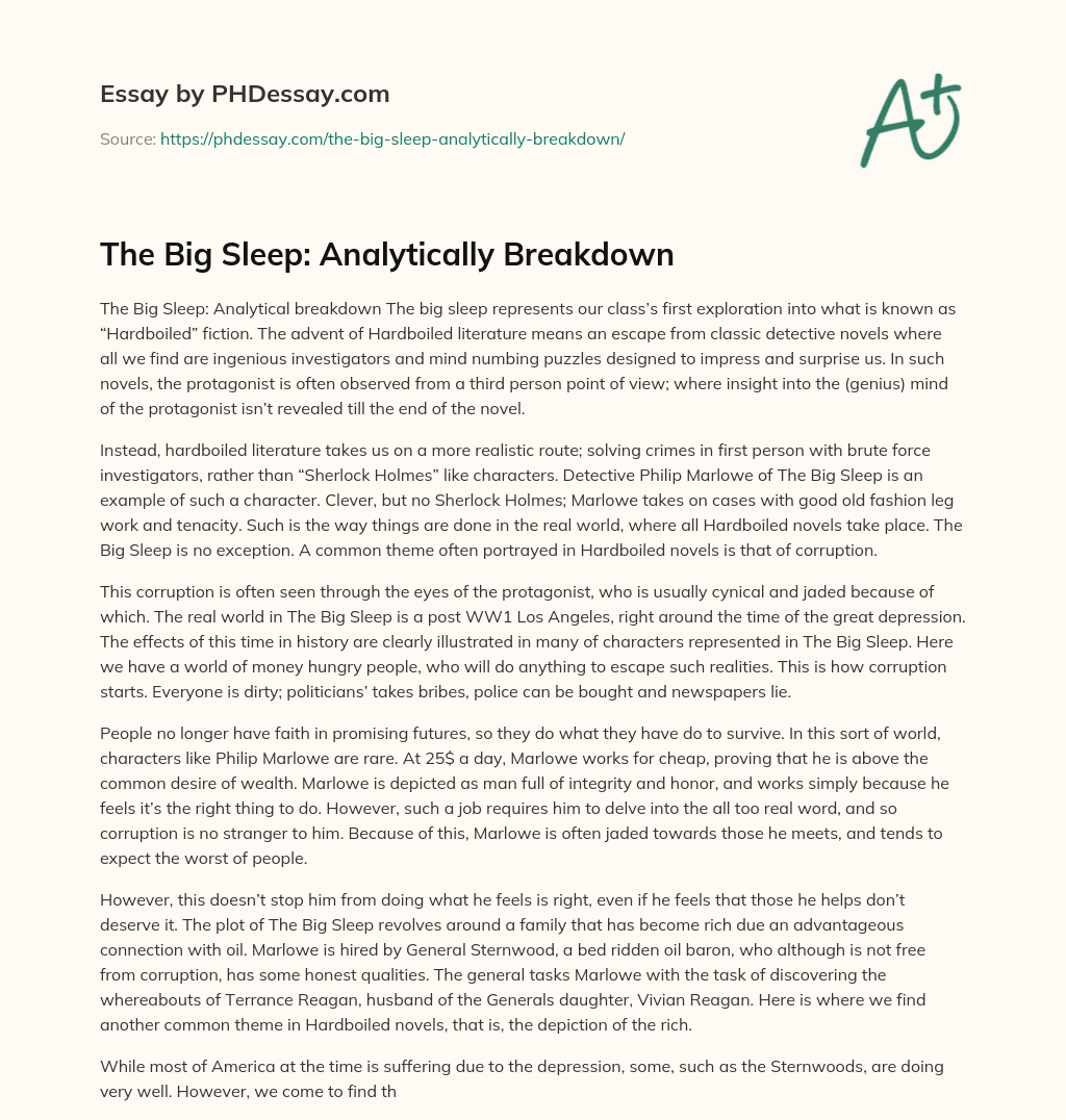 The Big Sleep: Analytically Breakdown essay