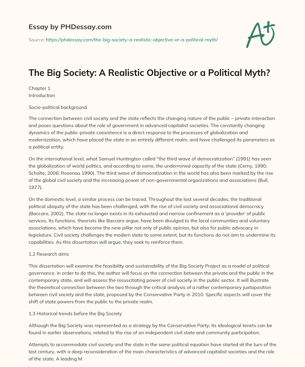 The Big Society: A Realistic Objective or a Political Myth? essay