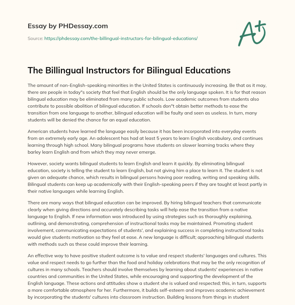The Billingual Instructors for Bilingual Educations essay