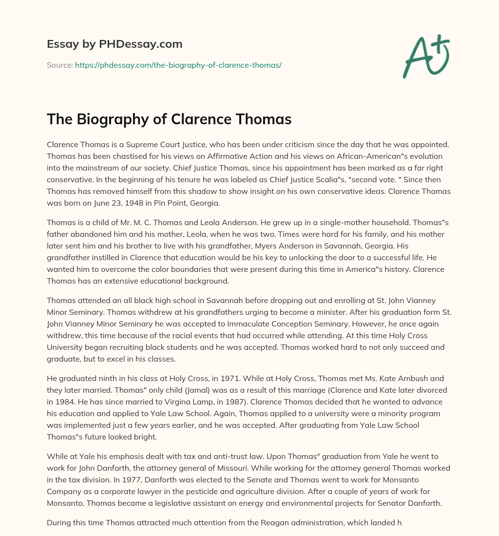 The Biography of Clarence Thomas essay
