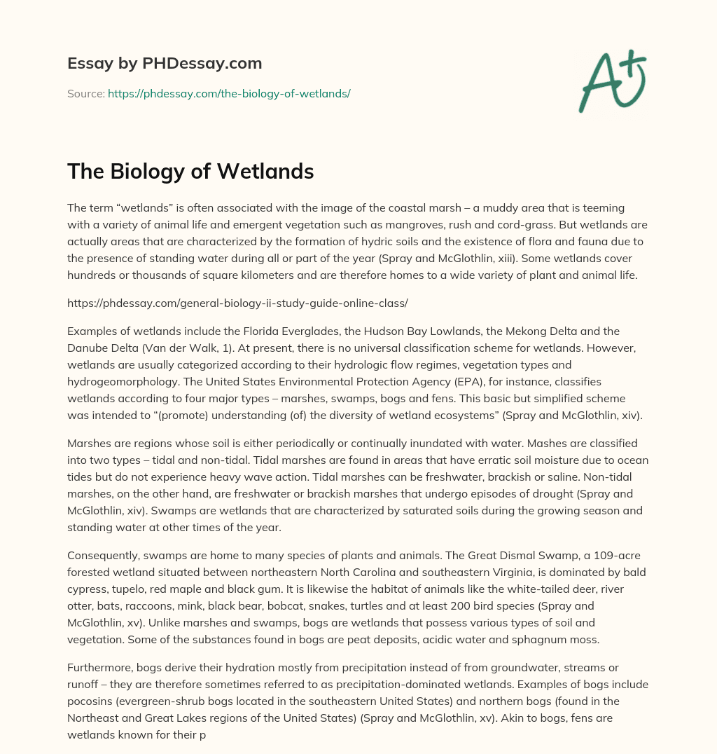 The Biology of Wetlands essay