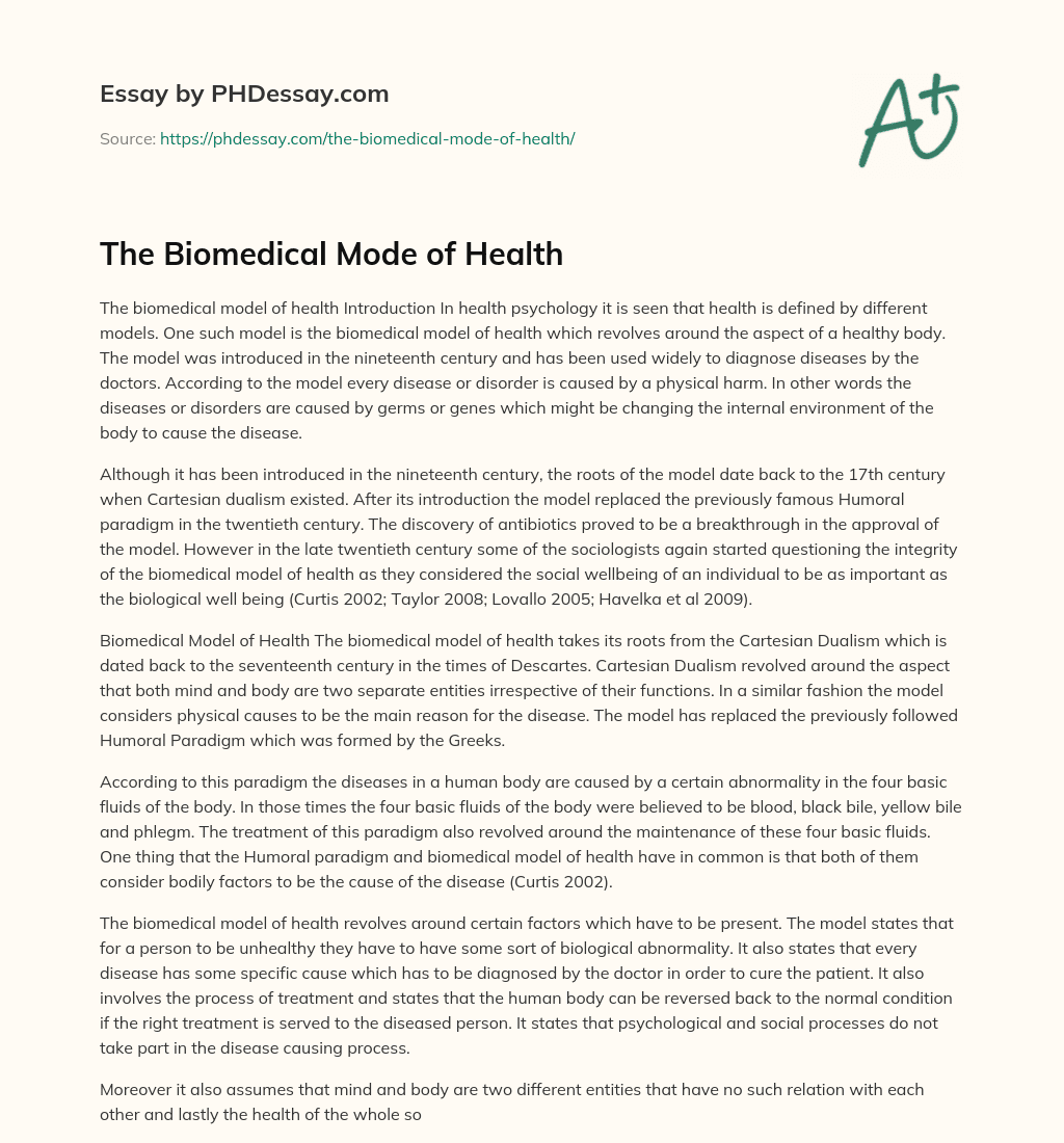 The Biomedical Mode of Health essay