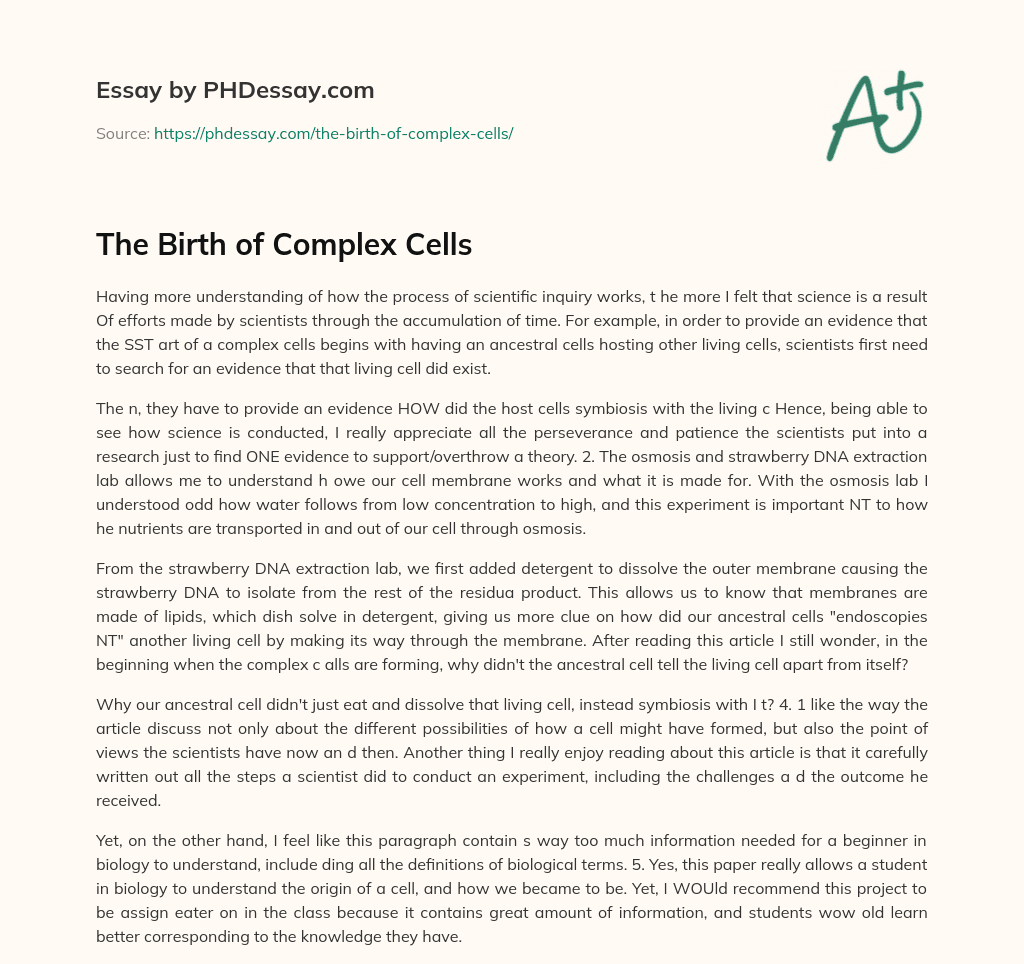 The Birth of Complex Cells essay