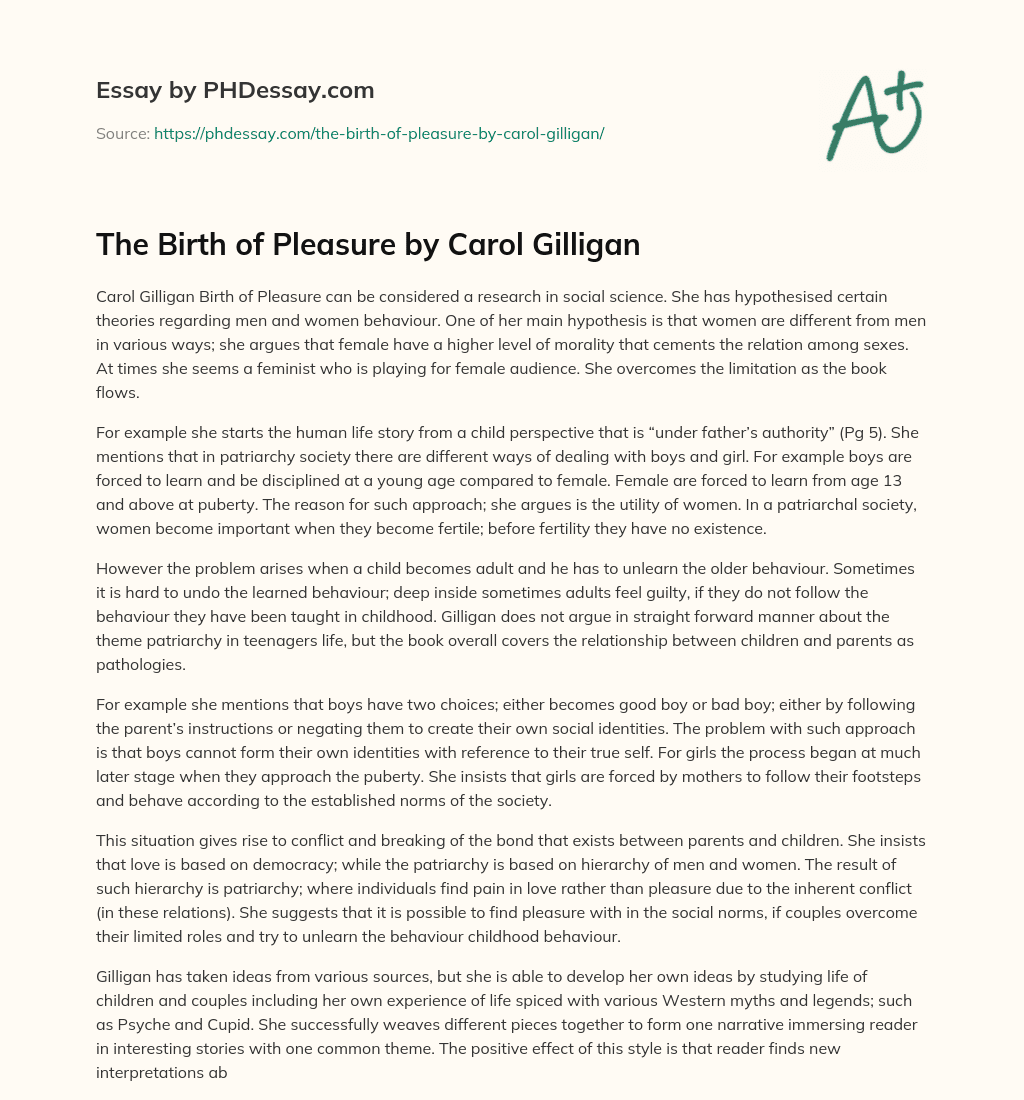The Birth of Pleasure by Carol Gilligan essay