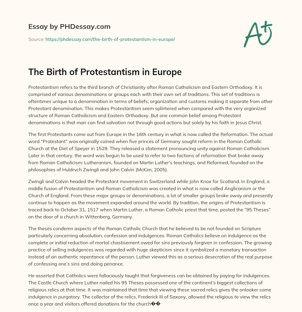 The Birth of Protestantism in Europe essay