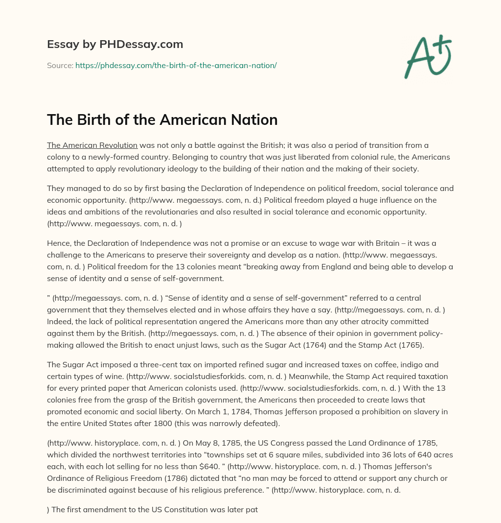 The Birth of the American Nation essay