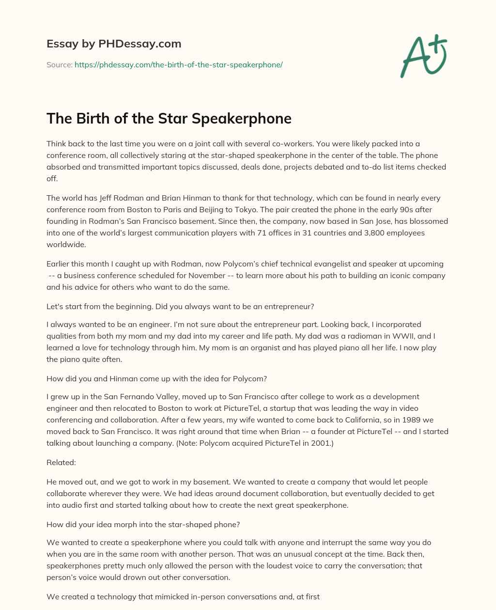 The Birth of the Star Speakerphone essay