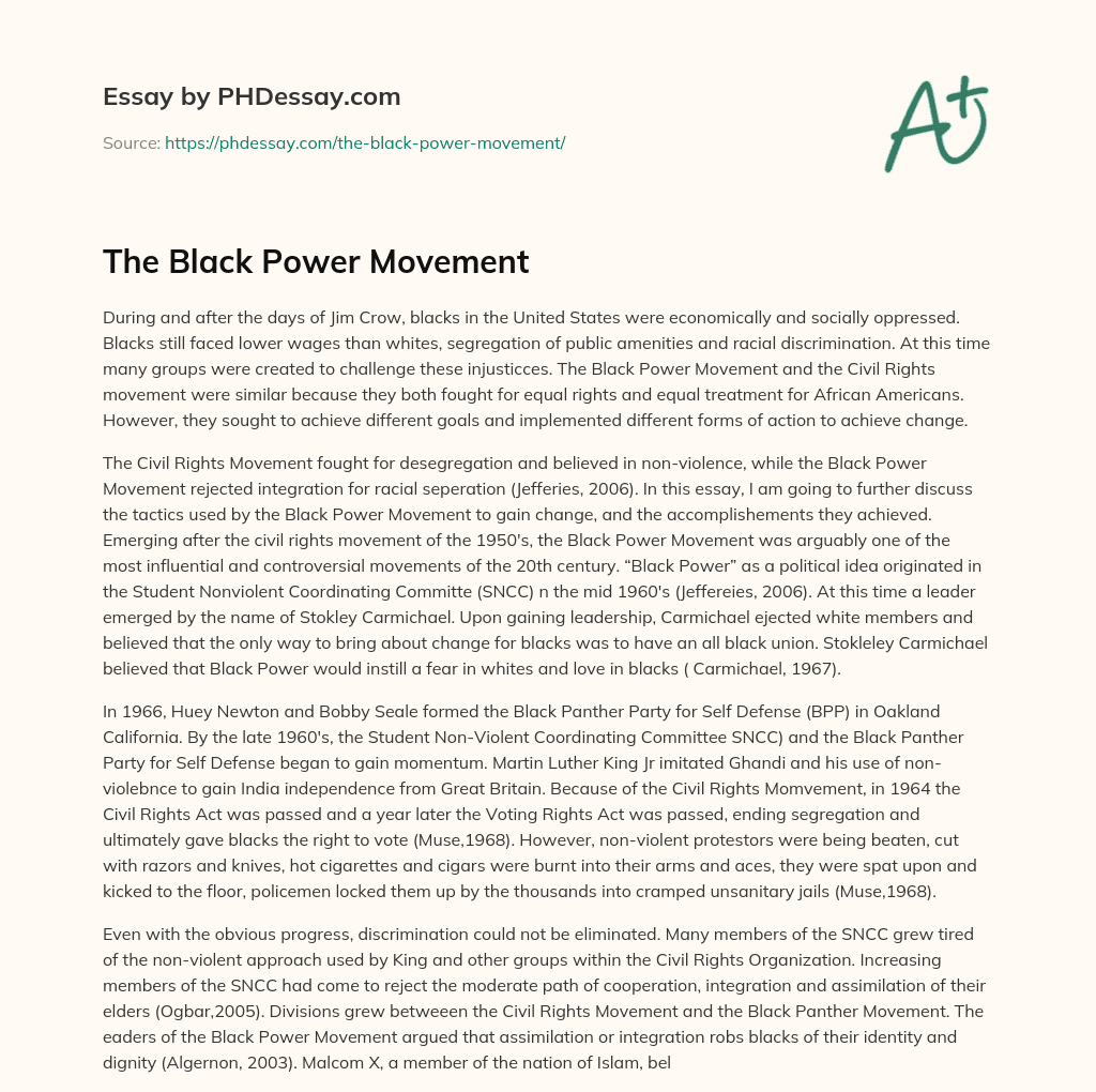 the black power movement essay grade 12 pdf
