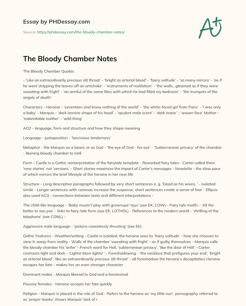 The Bloody Chamber Notes essay