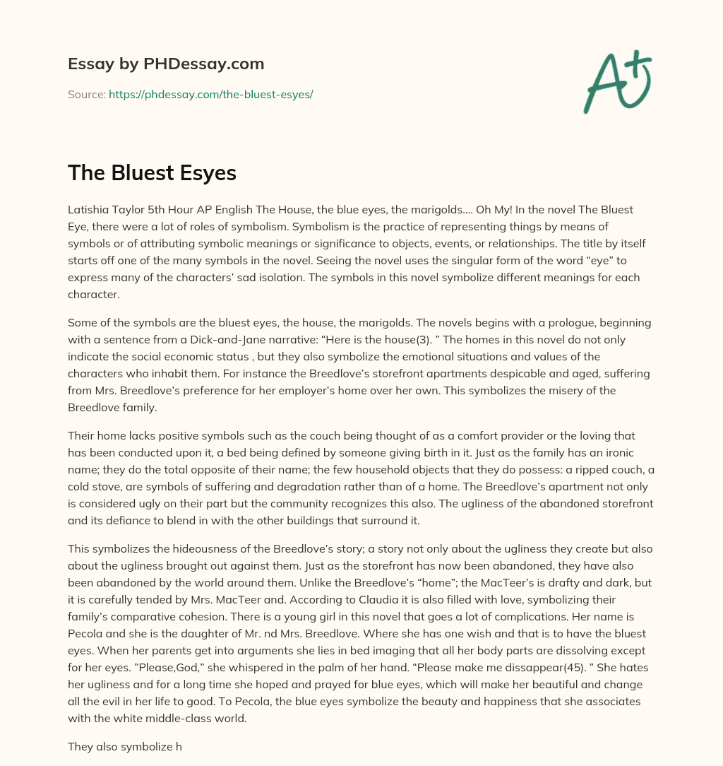 The Bluest Esyes essay