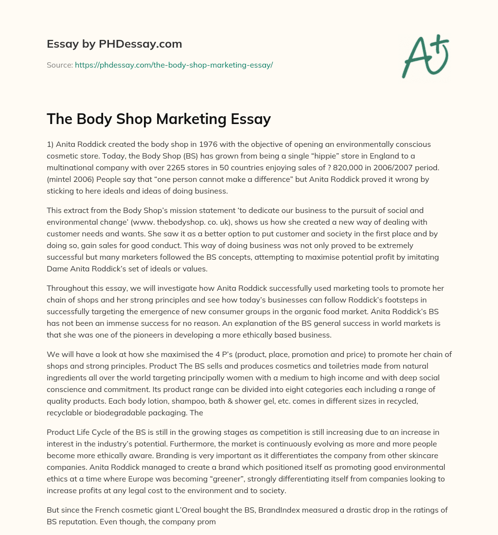 The Body Shop Marketing Essay essay
