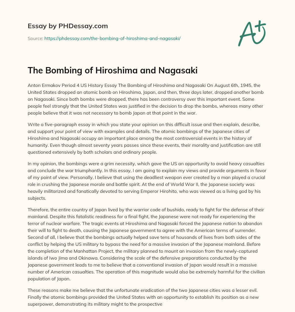The Bombing of Hiroshima and Nagasaki essay