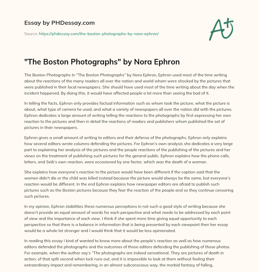 “The Boston Photographs” by Nora Ephron essay