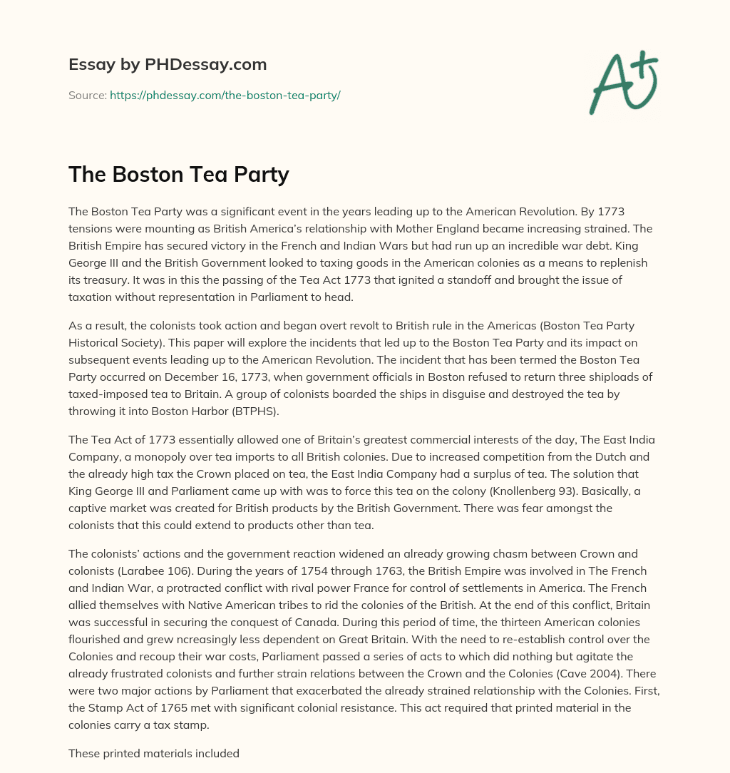The Boston Tea Party essay