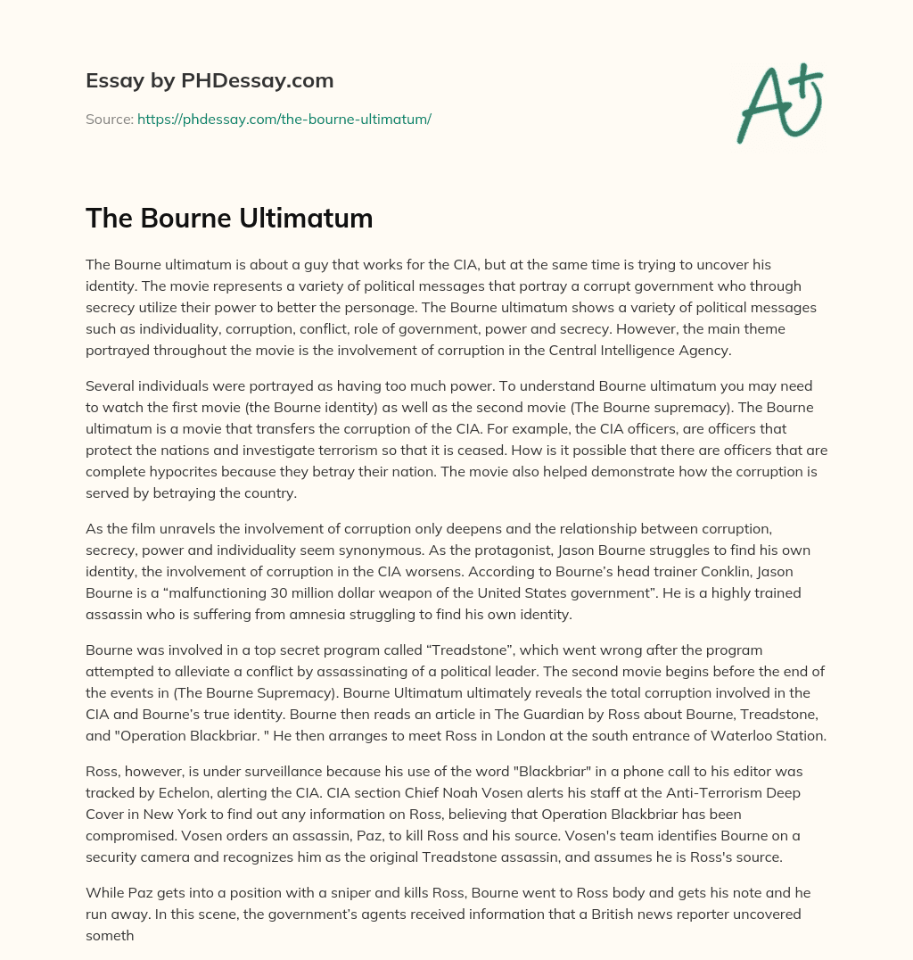 The Bourne Ultimatum essay
