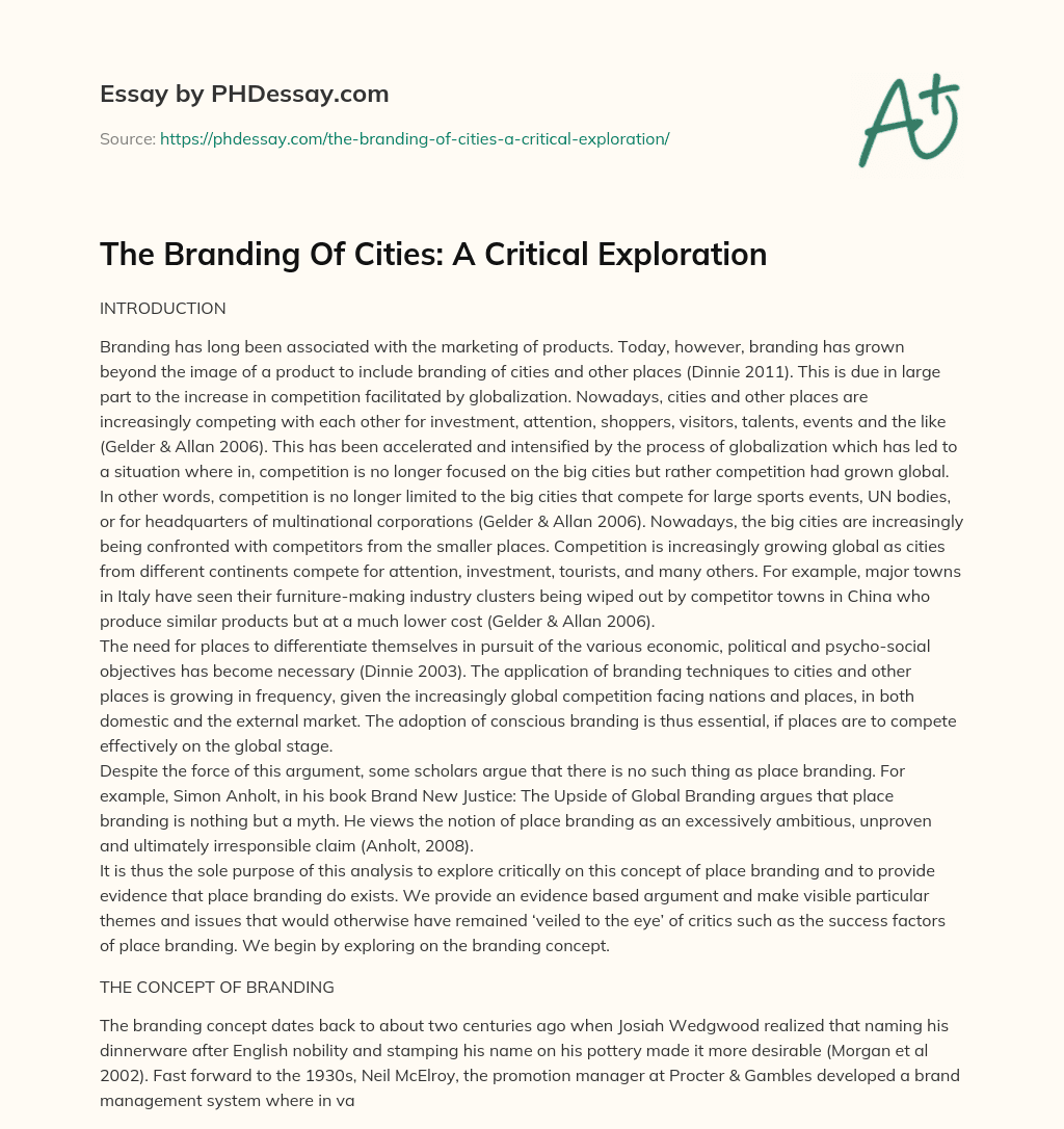 The Branding Of Cities: A Critical Exploration essay