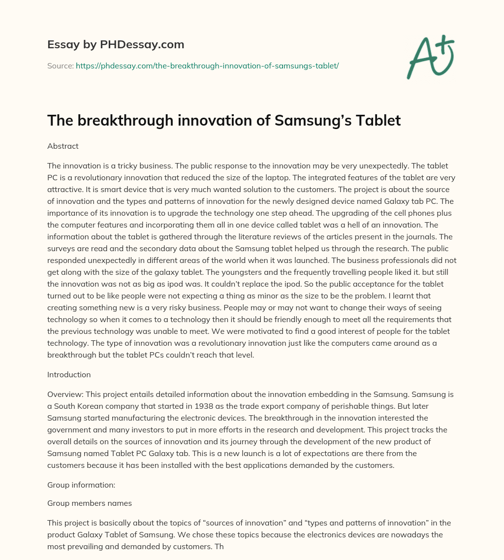 The breakthrough innovation of Samsung’s Tablet essay
