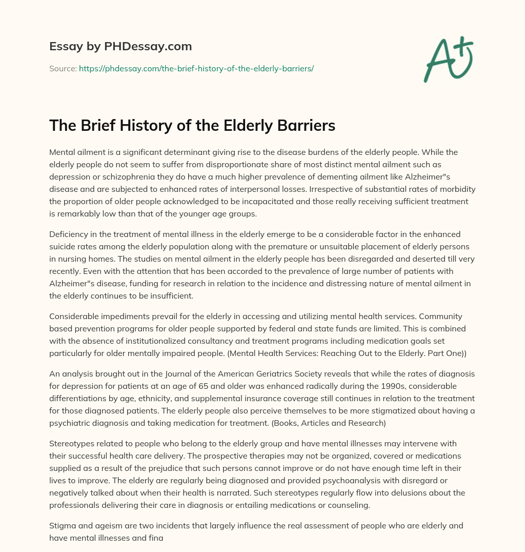 The Brief History of the Elderly Barriers essay