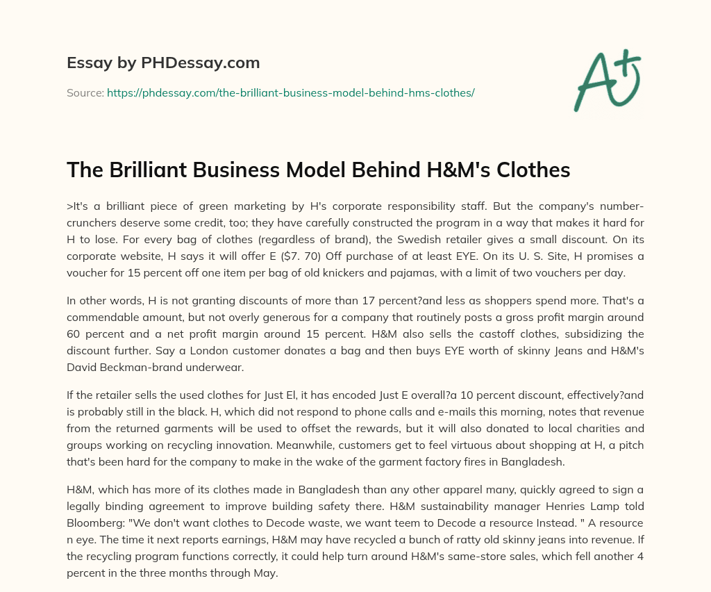The Brilliant Business Model Behind H&M’s Clothes essay