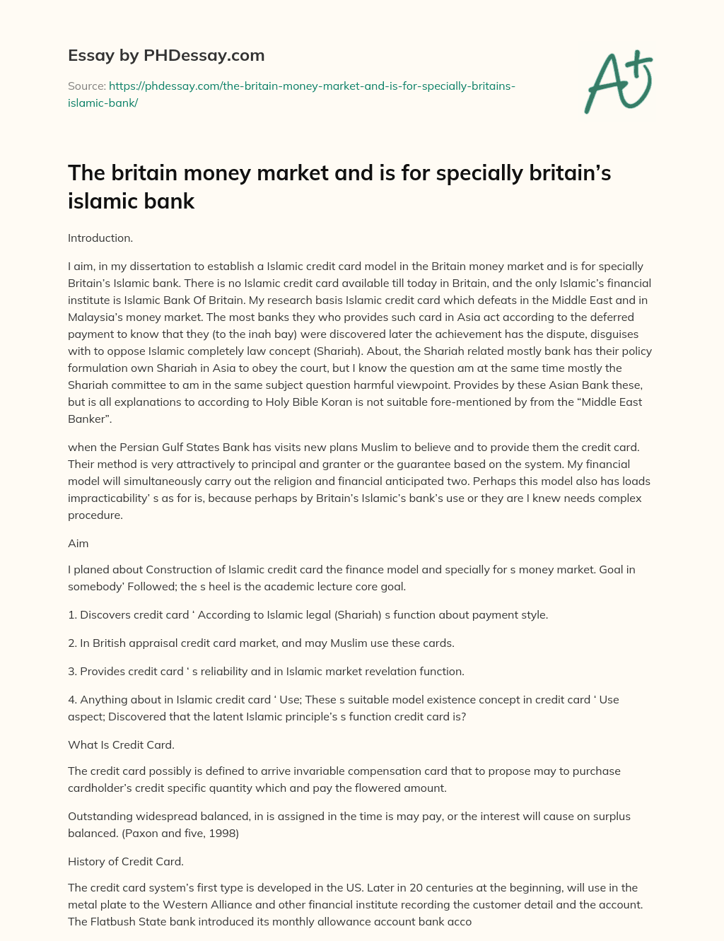 The britain money market and is for specially britain’s islamic bank essay
