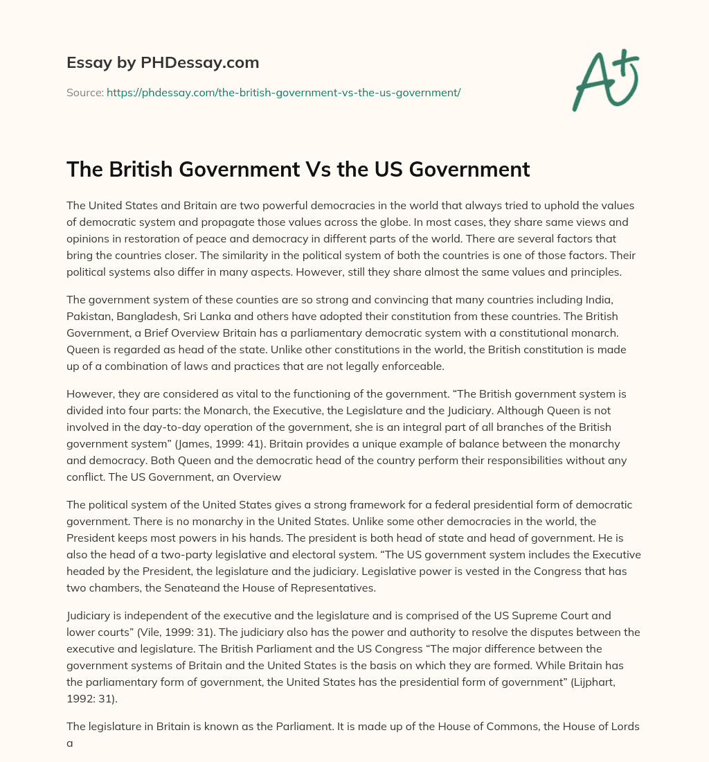 The British Government Vs the US Government essay