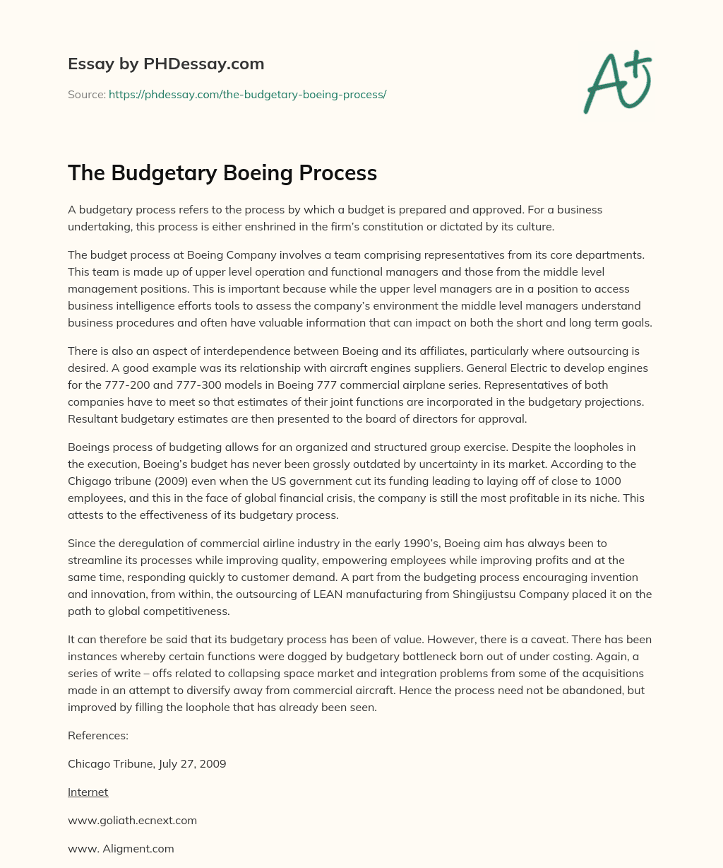 The Budgetary Boeing Process essay