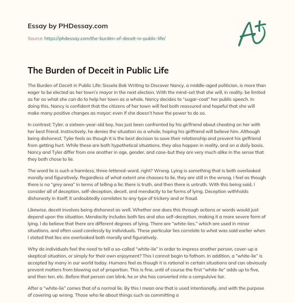 The Burden of Deceit in Public Life essay
