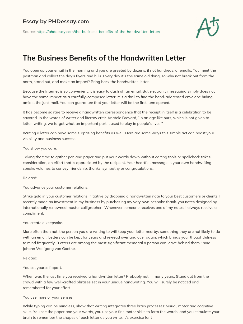 The Business Benefits of the Handwritten Letter essay