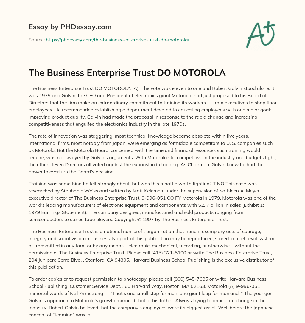The Business Enterprise Trust DO MOTOROLA essay