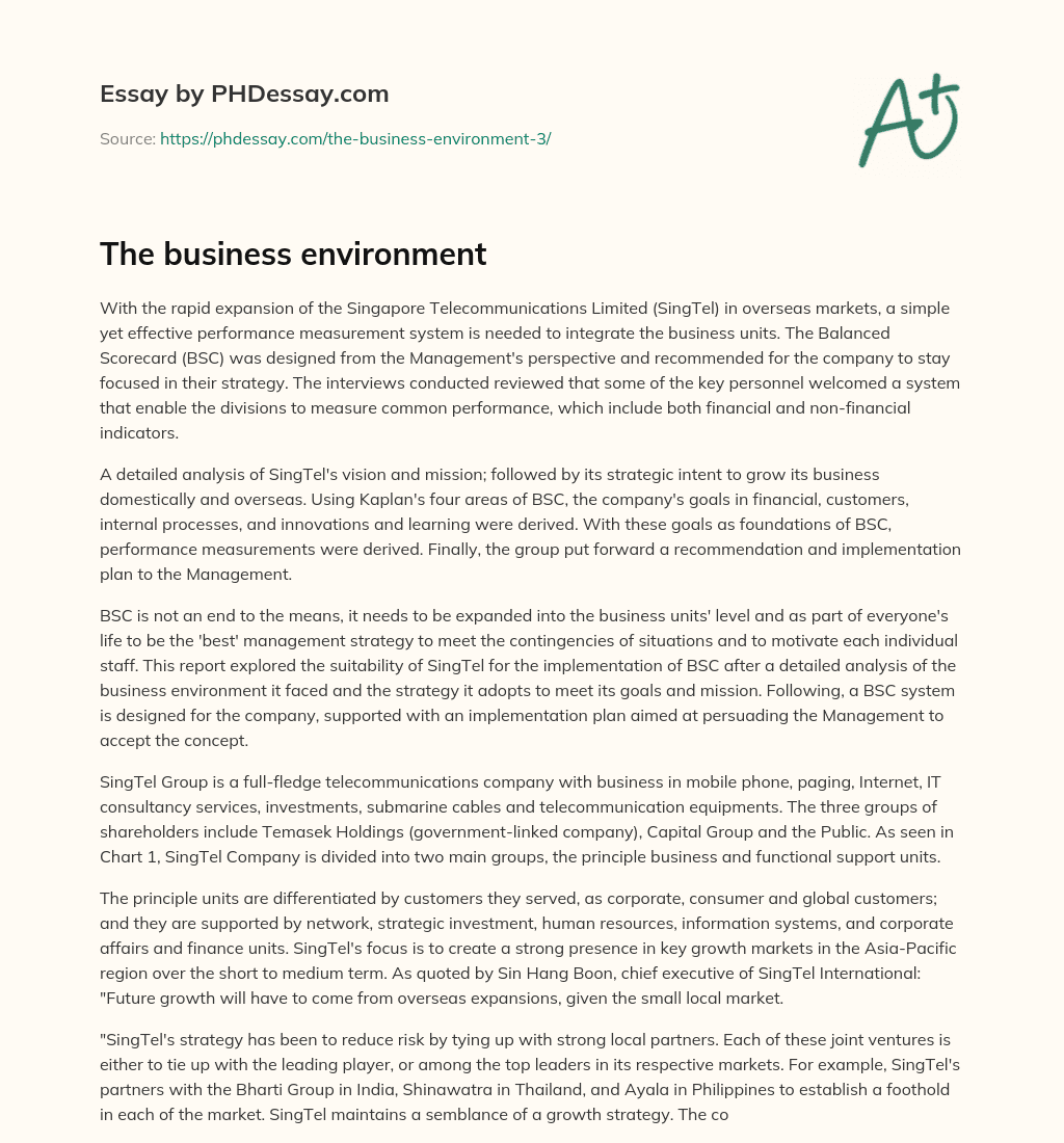 The business environment essay