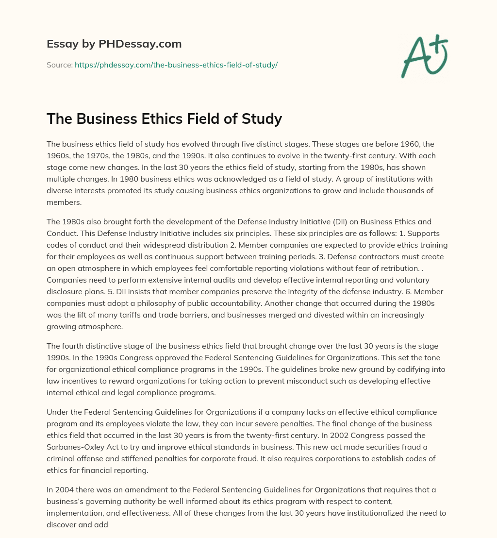 The Business Ethics Field of Study essay
