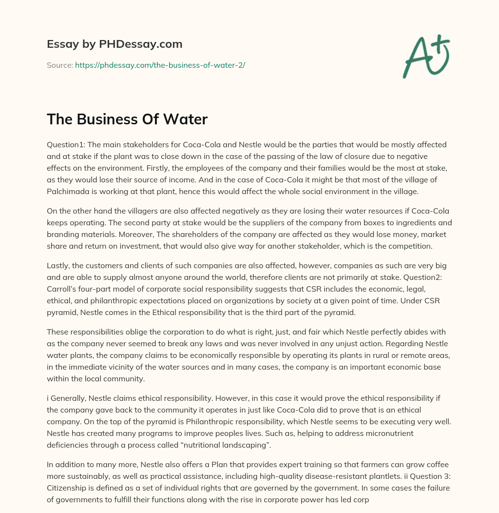 The Business Of Water essay