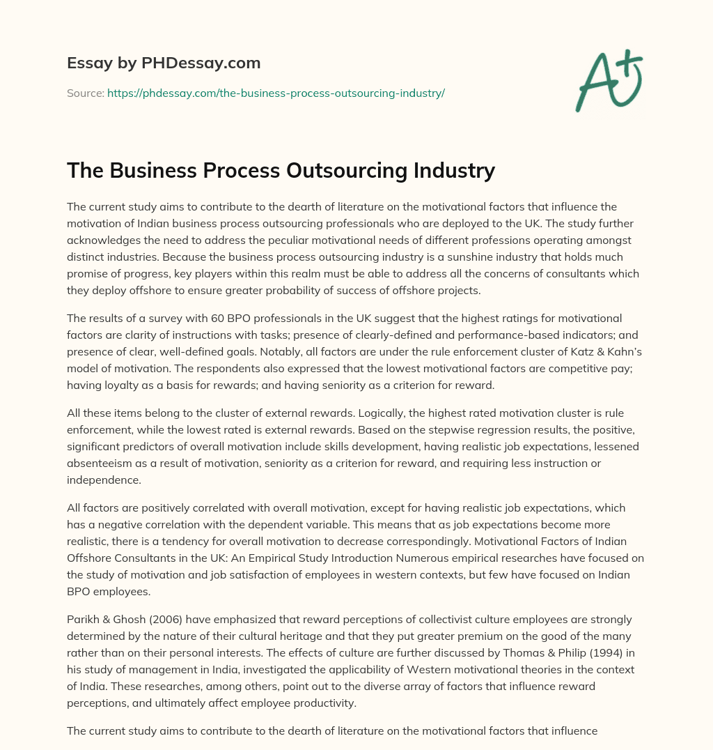 The Business Process Outsourcing Industry essay