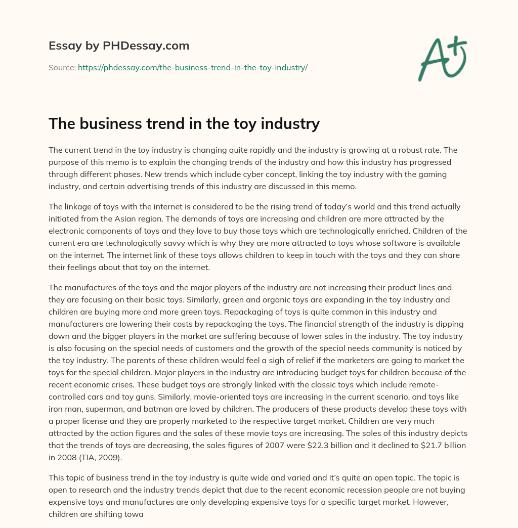 The business trend in the toy industry essay