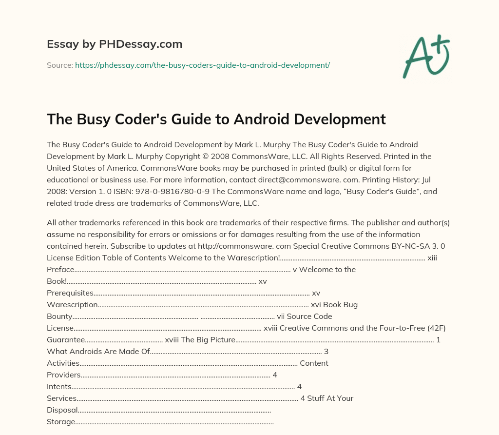 The Busy Coder's Guide To Android Development - PHDessay.com