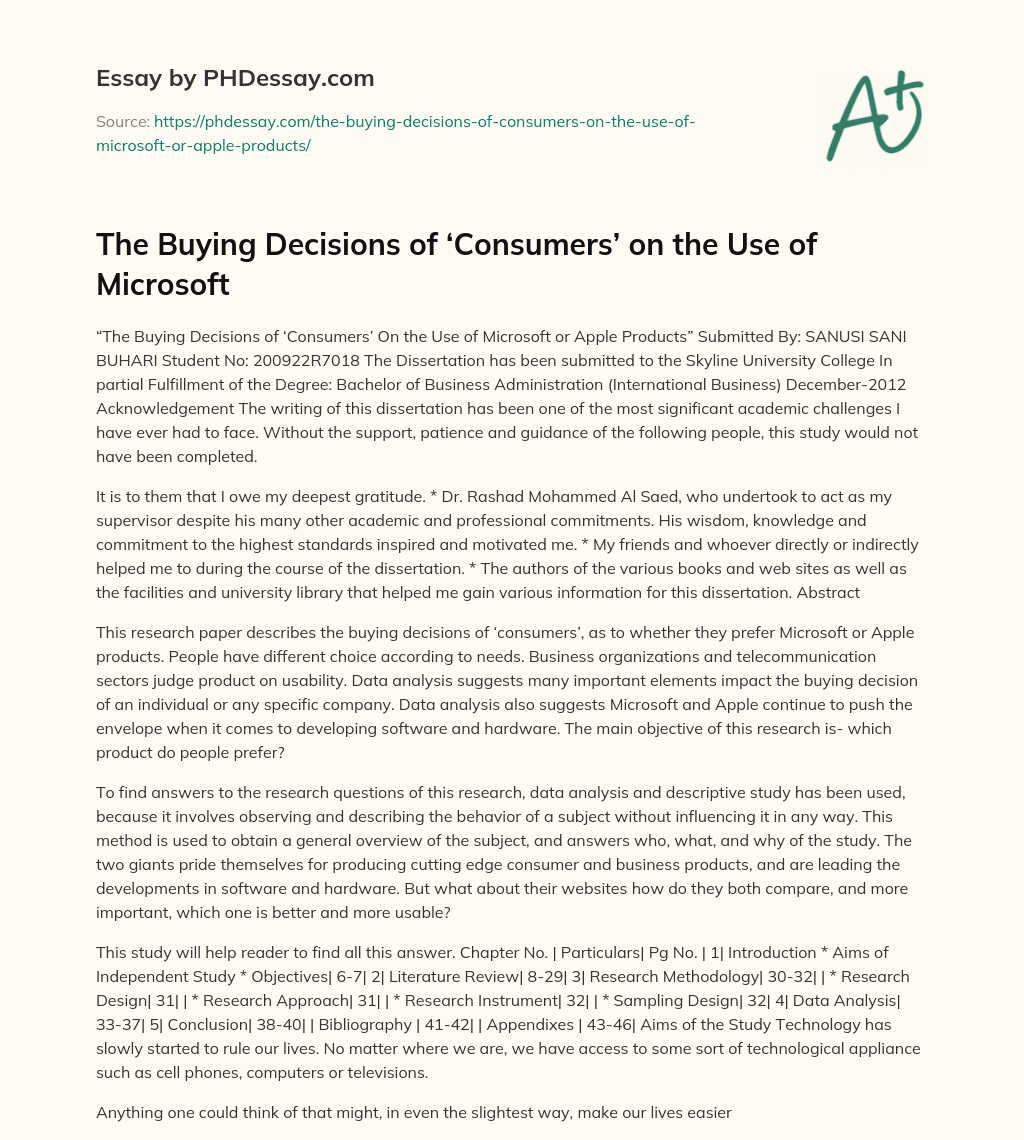 The Buying Decisions of ‘Consumers’ on the Use of Microsoft essay