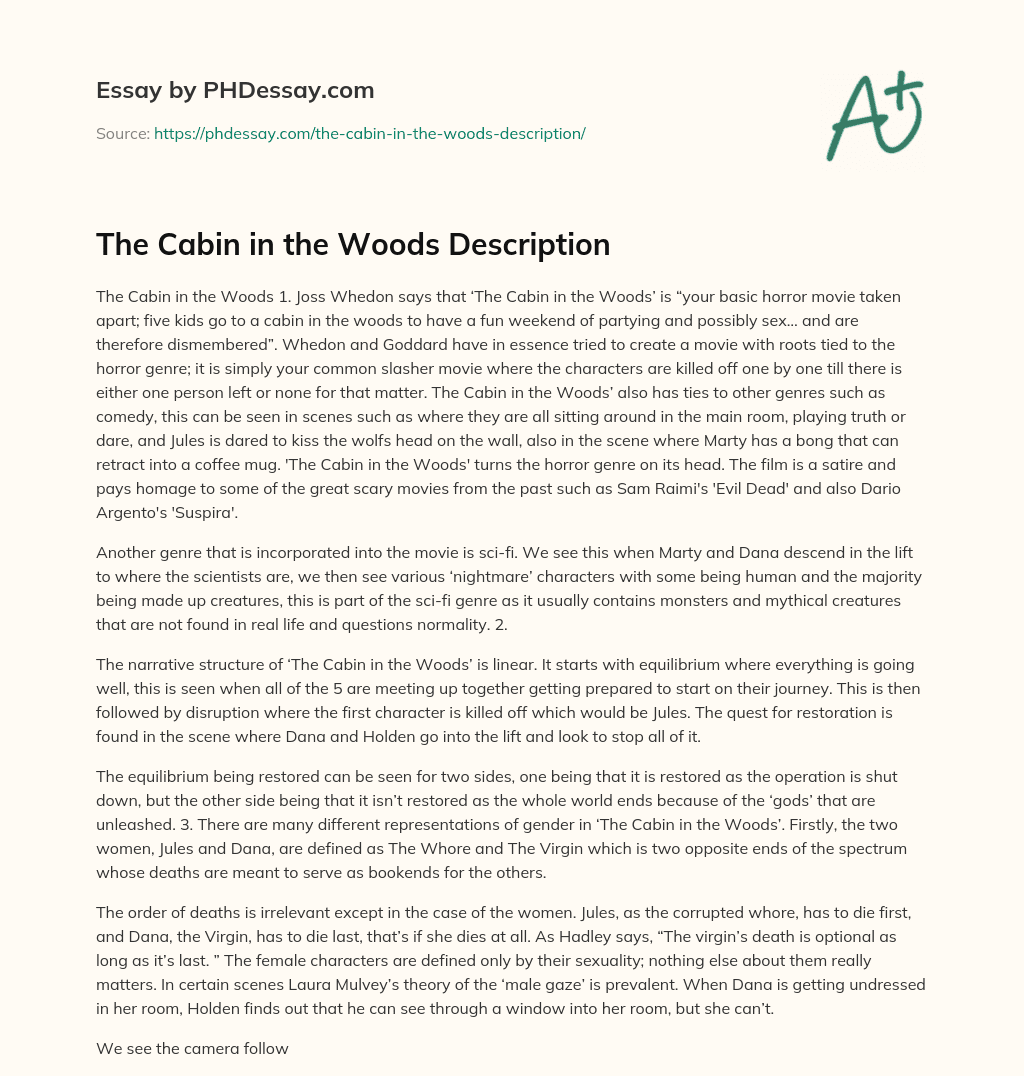 The Cabin In The Woods Description Descriptive Example PHDessay