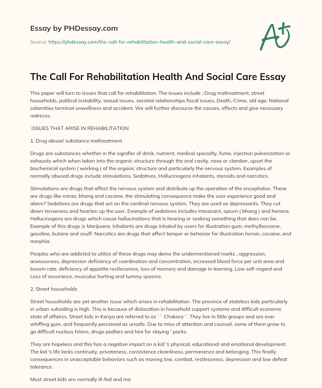 The Call For Rehabilitation Health And Social Care Essay essay