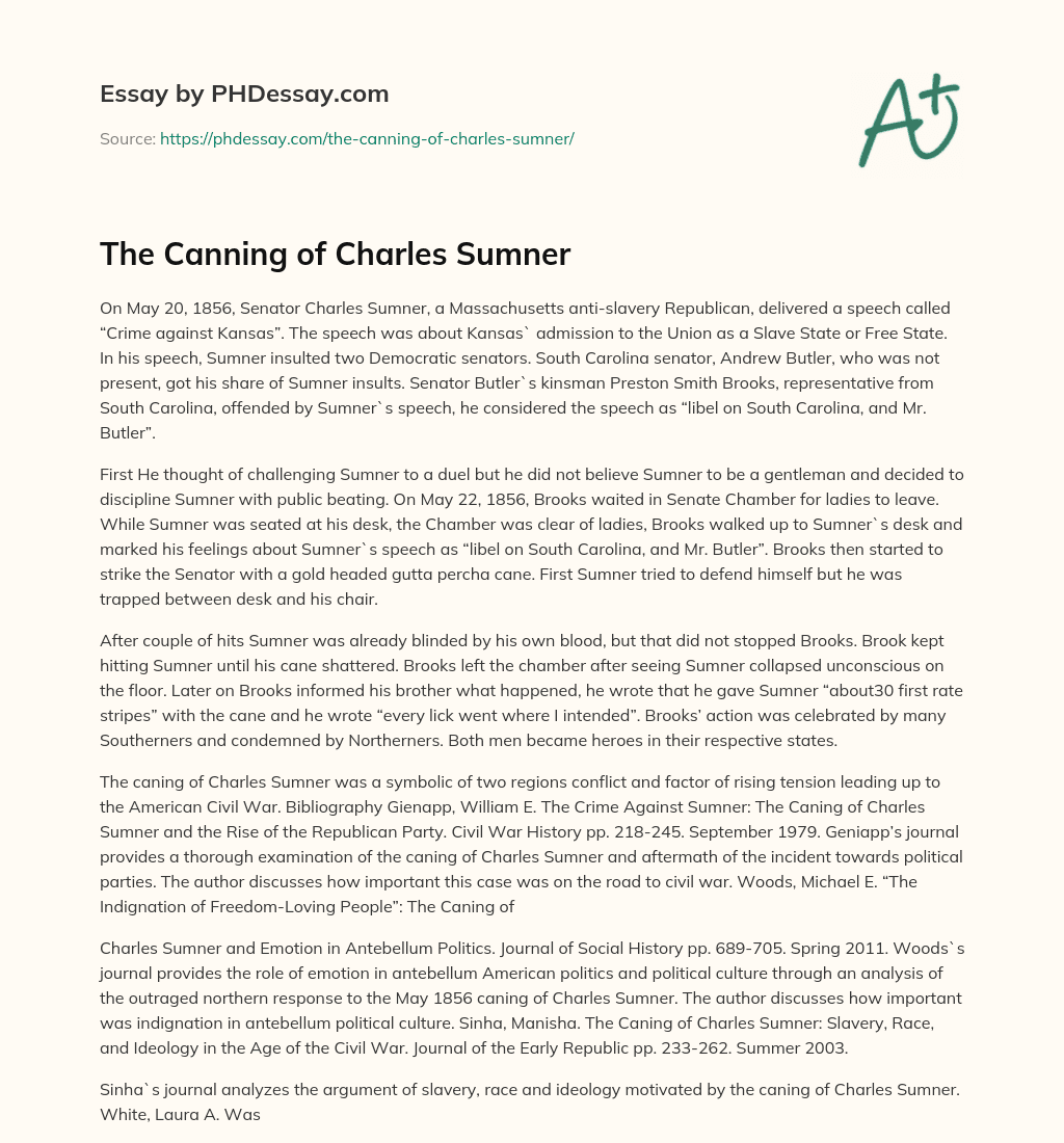 The Canning of Charles Sumner essay
