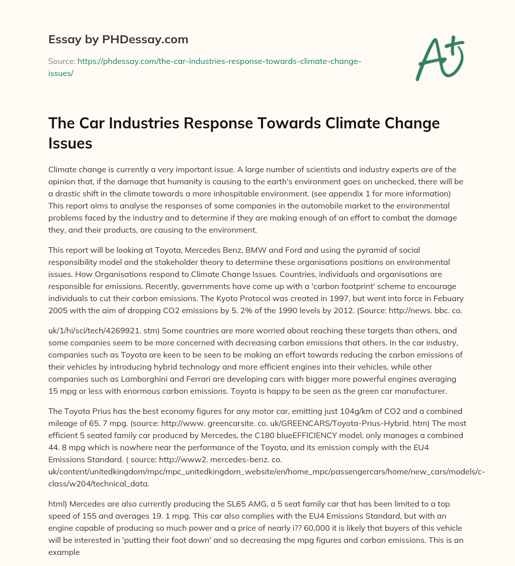 The Car Industries Response Towards Climate Change Issues essay