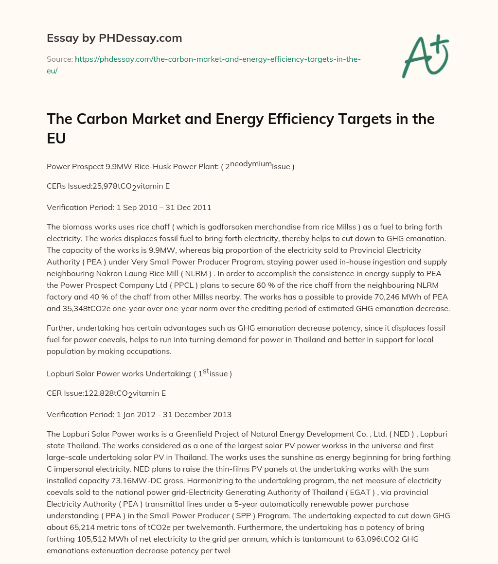The Carbon Market and Energy Efficiency Targets in the EU essay