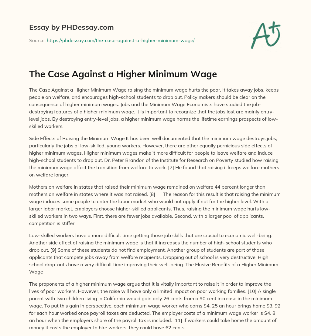The Case Against a Higher Minimum Wage essay