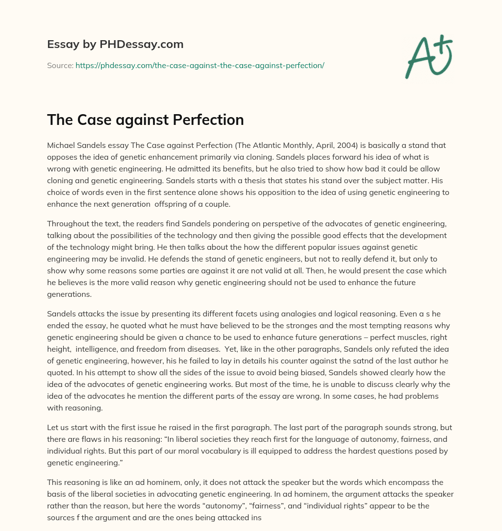 perfection essay examples