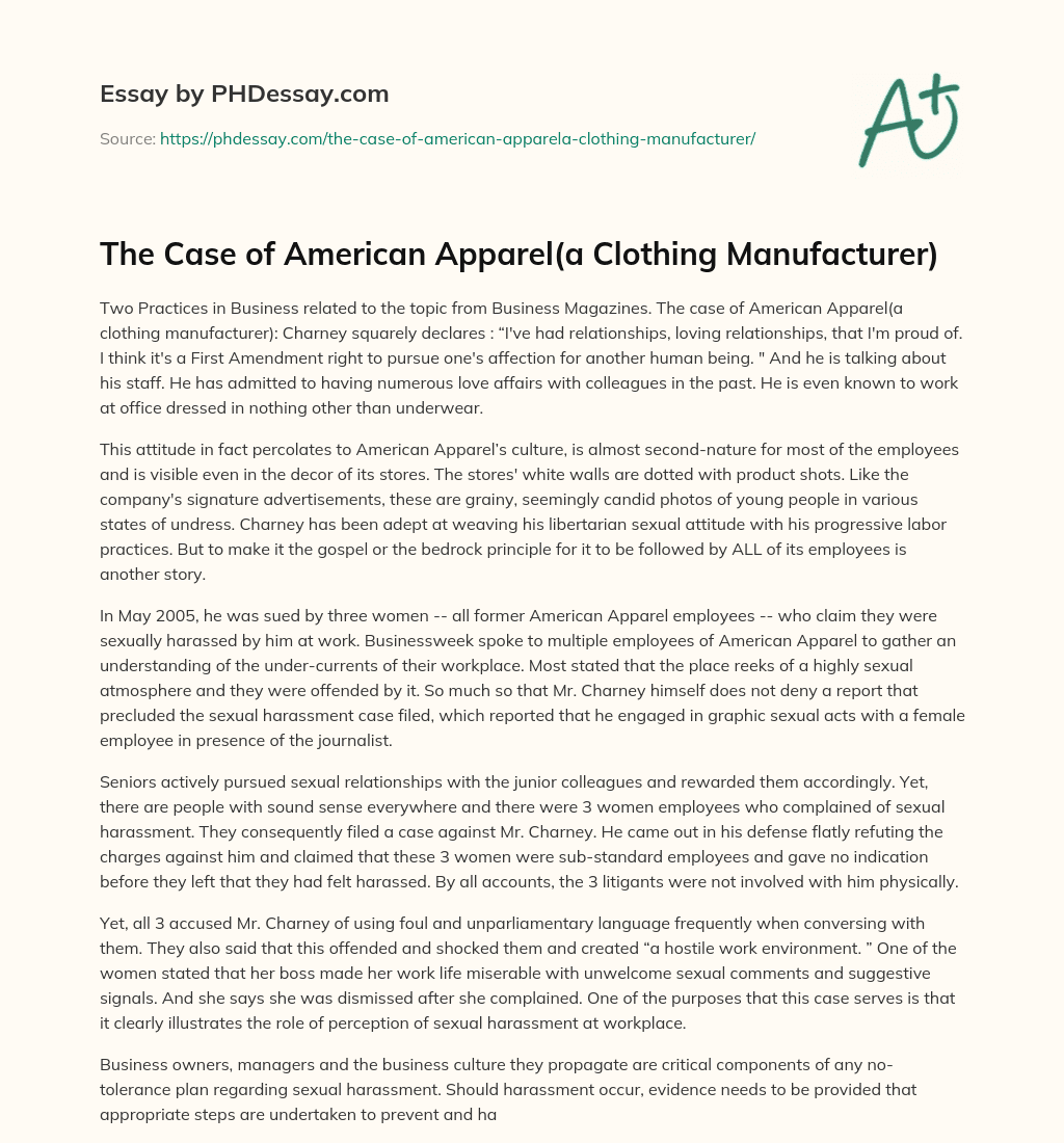 The Case of American Apparel(a Clothing Manufacturer) essay