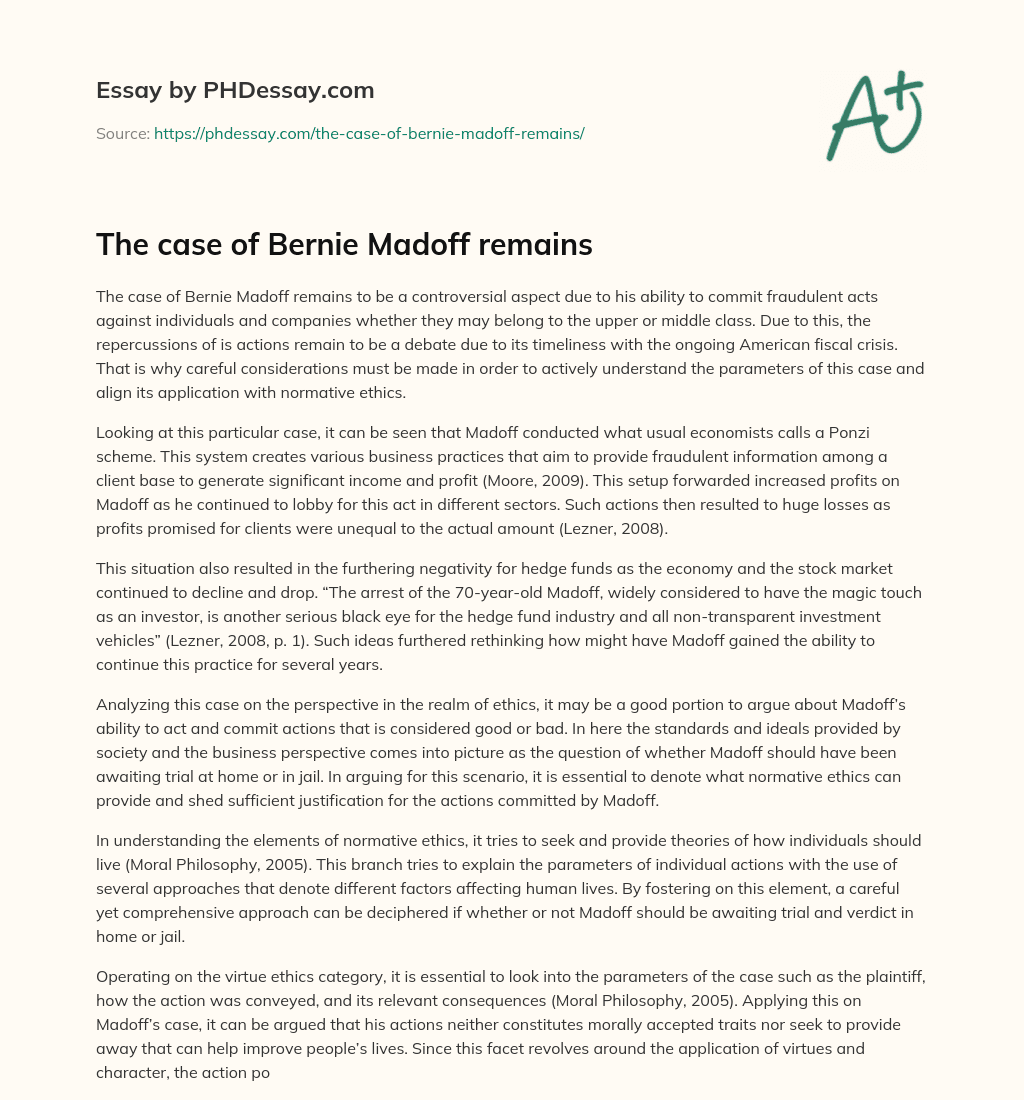 The case of Bernie Madoff remains essay