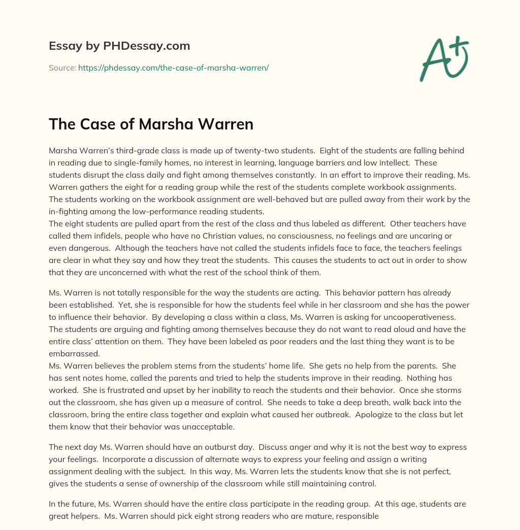 The Case of Marsha Warren essay