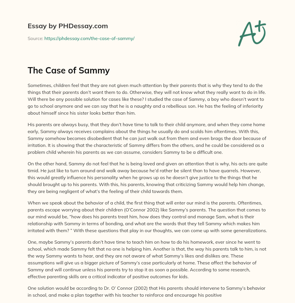 The Case of Sammy essay